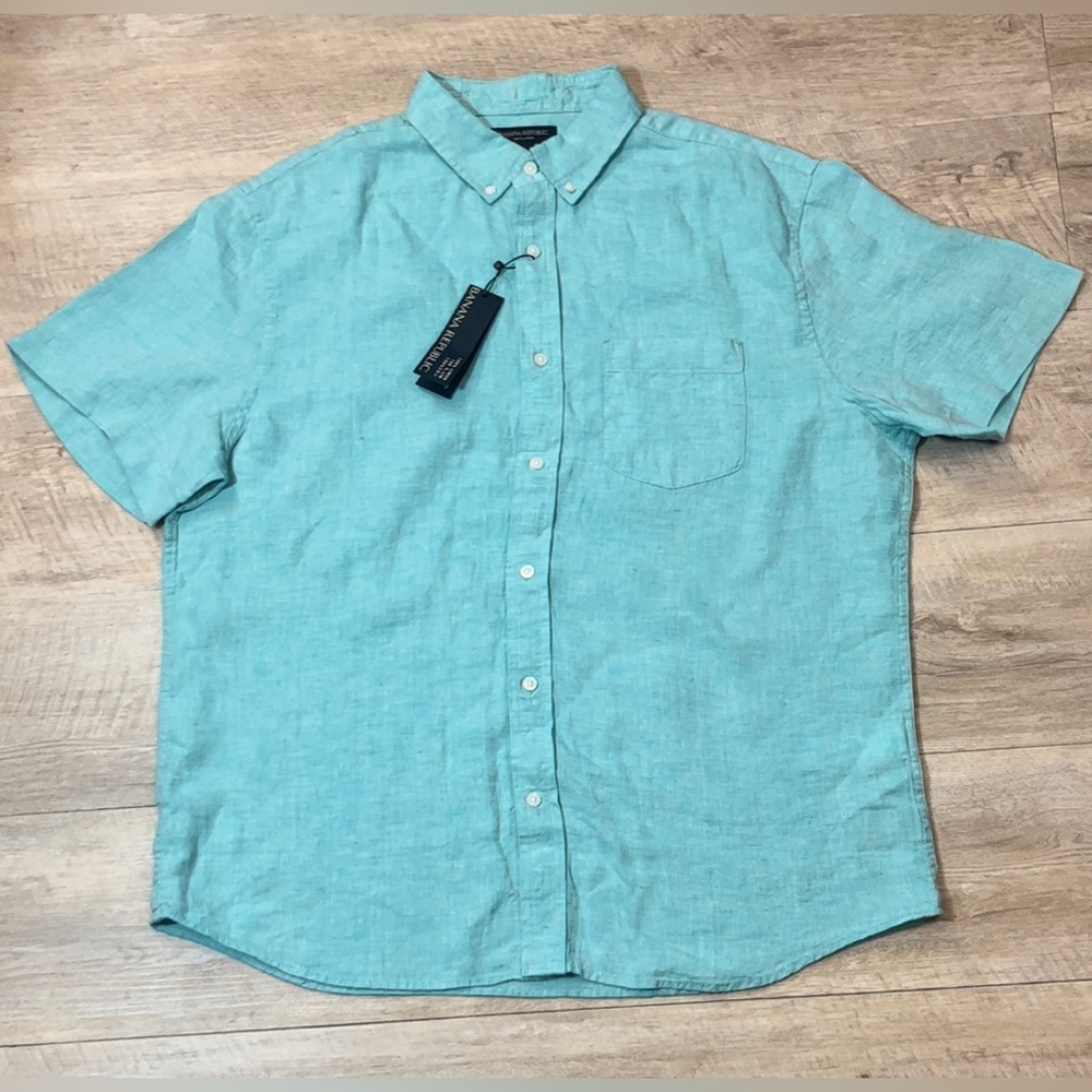 NWT Banana Republic Men’s 100% Linen Button Down Short Sleeve Shirt Size Large